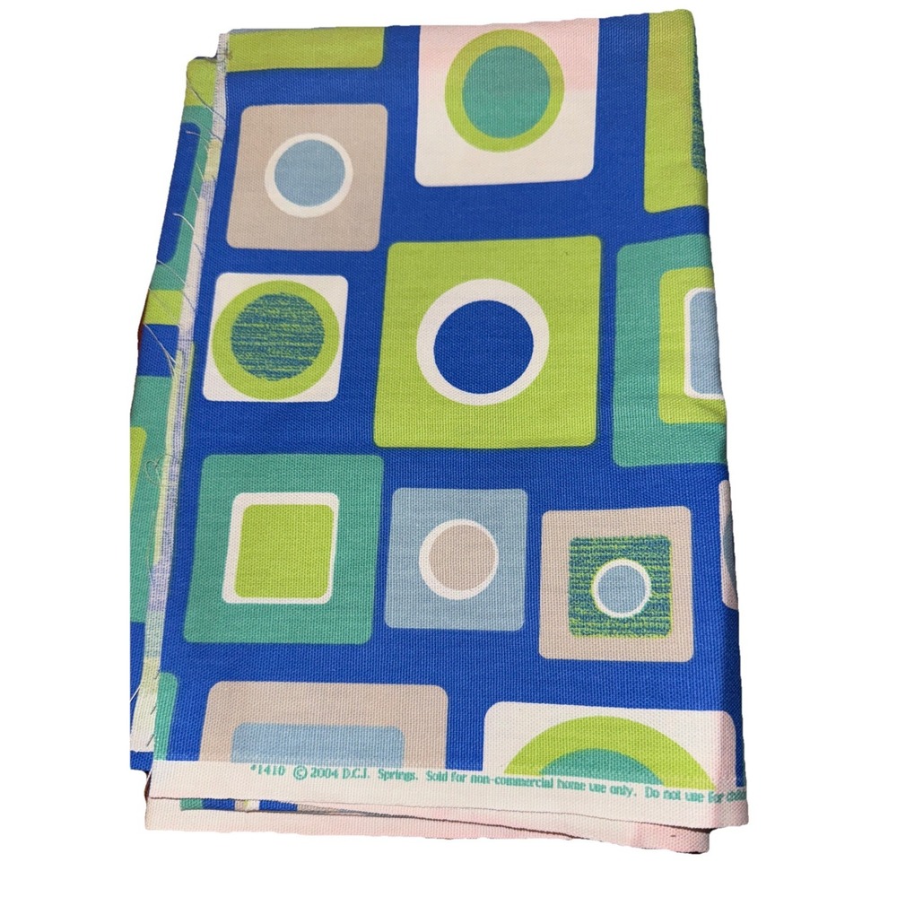 Vtg DCI Springs Cotton Fabric Atomic Age Geometric Shapes Blue Green 2004 1 Yd